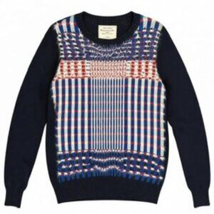 Abercrombie & Fitch Women’s Navy Plaid Fuzzy Soft Knit Sweater Size Medium – NWT